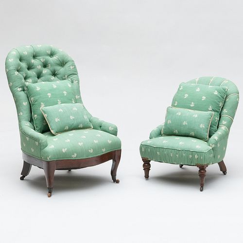 Two Victorian Tufted Upholstered Slipper Chairs 