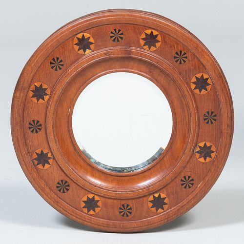 Pair of Modern Circular Inlaid Wood Mirrors