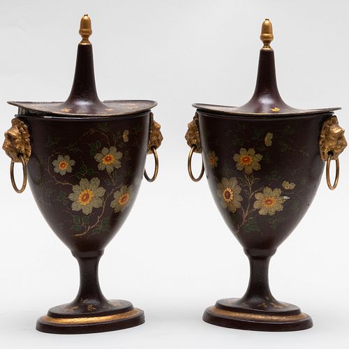 Pair of Tôle  Covered Urns