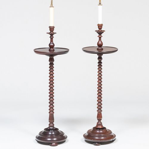 Pair of Bobbin Turned Mahogany Floor Lamp Side Tables