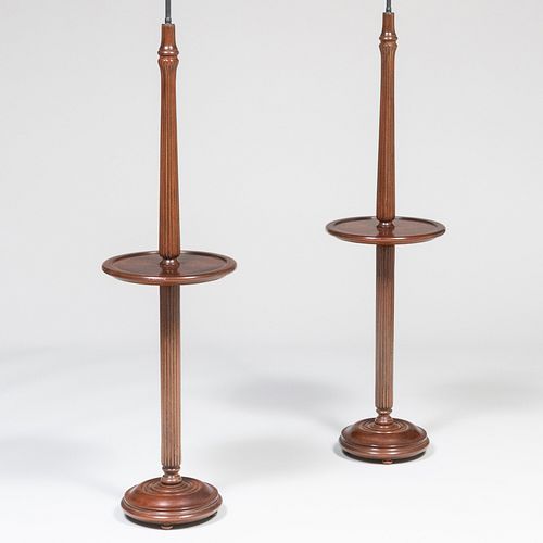 Pair of Mahogany Reeded Floor Lamps, Modern