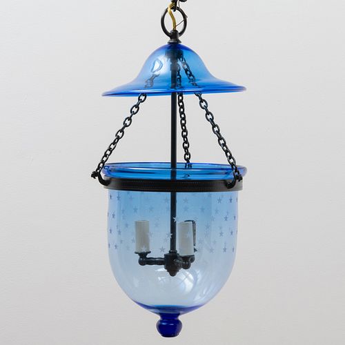 Blue Etched Glass Hundi Lantern