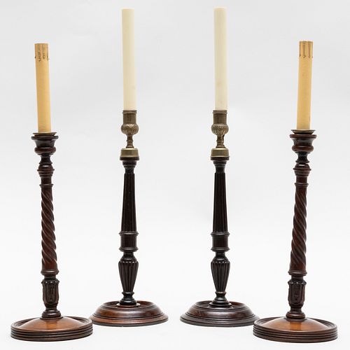 Two Pairs of Wood Candlestick Lamps