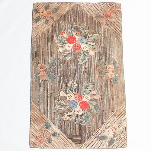 Green Floral Hooked Rug