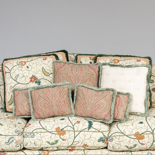 Group of Ten Crewelwork and Paisley Pillows 