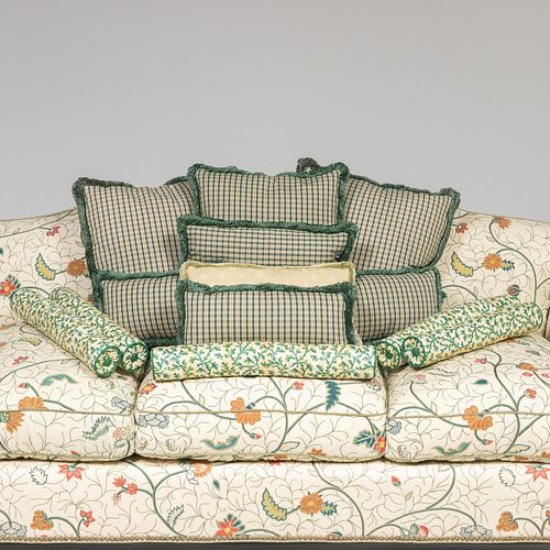 Group of Thirteen Green Gingham and Other Pillows