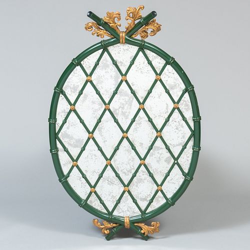 Pair of George III Style Painted and Parcel-Gilt Lattice Work Mirrors