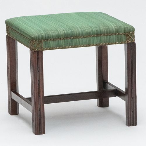 Fine George III Carved Mahogany Green Horsehair Upholstered Stool