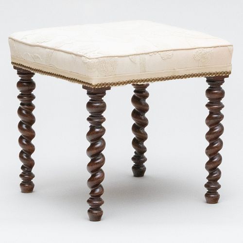 Victorian Mahogany and Embroidery Upholstered Stool