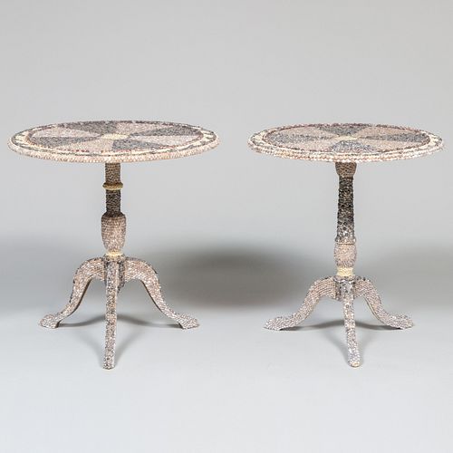 Pair of George III Style Shell Encrusted Center Tables, Contemporary, Attributed to Artist Luisa Caldwell 