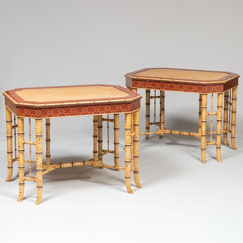 Pair of Regency Style Faux Painted Bamboo Tables