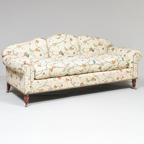 Edwardian Style Crewelwork Upholstered Sofa with Chelsea Editions Fabric