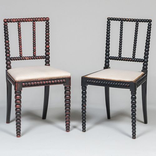 Two Victorian Style Bobbin-Turned Stained Wood Side Chairs