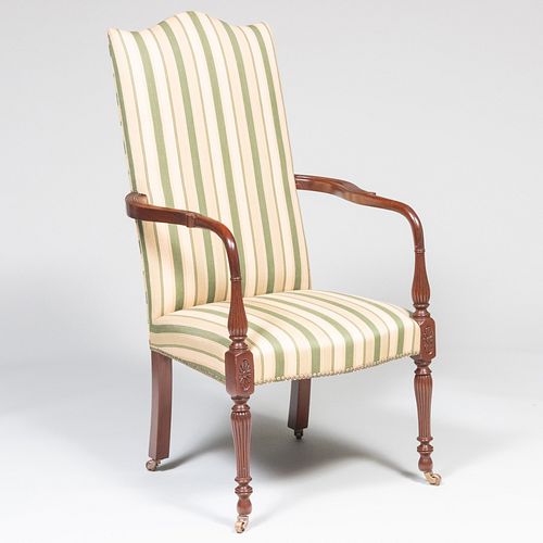 Federal Style Carved Mahogany Upholstered Lolling Chair