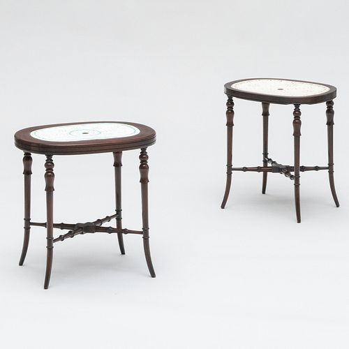 Pair of Side Tables Fitted with English Porcelain Mazarines