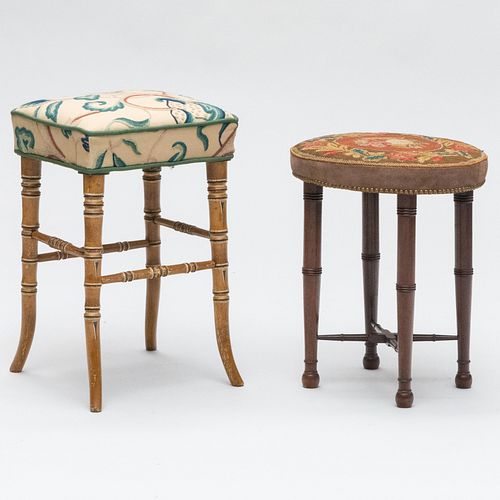 Two Regency Stools with Needlework Upholstery