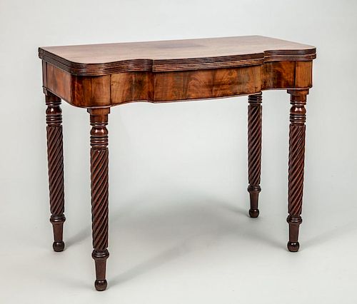 FEDERAL CARVED MAHOGANY FLIP-TOP TABLE, NEW ENGLAND