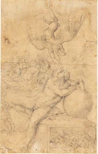 After Michelangelo, The Dream, Pencil, Prob. 18th C