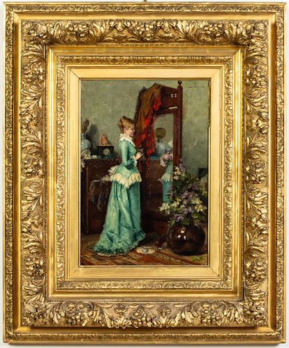 Leon Delachaux (1850-1918), Woman with Mirror, O/C