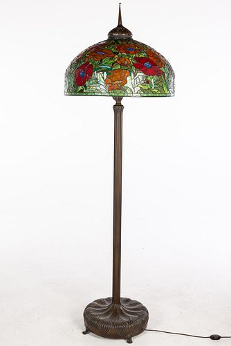 Tiffany Style Bronze and Glass Standing Lamp 