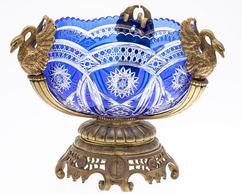 Cobalt Blue Glass & Gilt-Metal-Mounted Bowl, 20th C