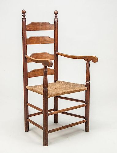 WILLIAM AND MARY MAPLE AND PINE LADDER-BACK ARMCHAIR