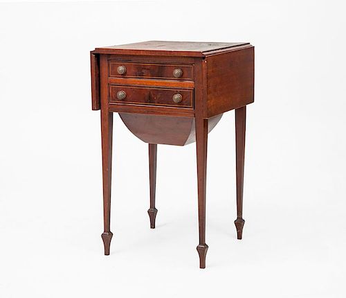 FEDERAL STYLE INLAID MAHOGANY TWO-DRAWER SEWING TABLE