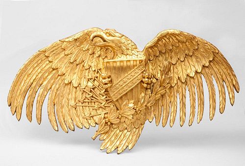TWO AMERICAN GILTWOOD PLAQUES, IN THE FORM OF EAGLES