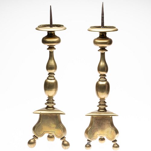 Assembled Pair of Brass Pricket Sticks, 18th/19th C sold at auction on 17th  October