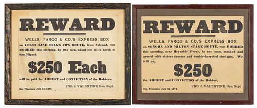 2 Wells Fargo Stage Coach Robbery Award Posters 1875