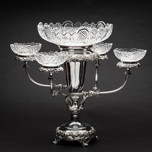 English Silverplate and Glass Epergne, 19th Century