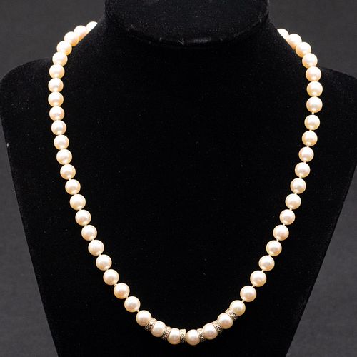 Pearl, Diamond & 14K Gold Necklace