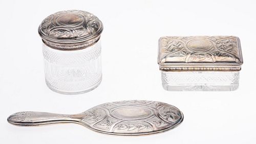 3 French Sterling and Glass Dressing Table Articles