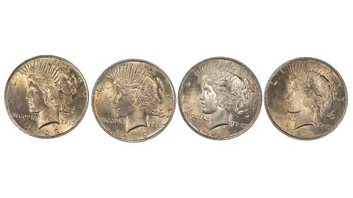 Four 1923 Peace Silver Dollars