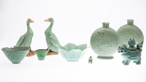Group of 9 Chinese Export Celadon Articles