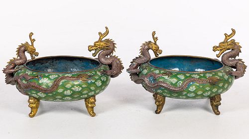 Pair of Chinese Cloisonne Footed Jardinieres