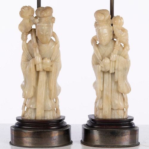 2 Chinese Carved Stone Figures Now Mounted as Lamps