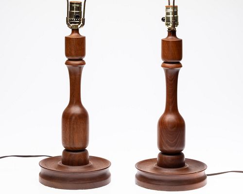Two Walnut Turned Lamps, c. 1970