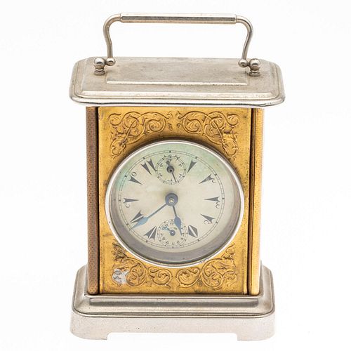 Silvered Metal and Embossed Brass Carriage Clock