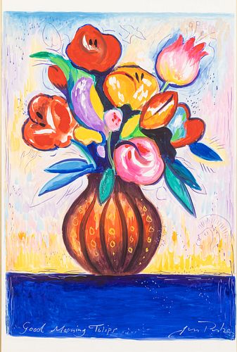 Jan Parker (b. 1941), Good Morning Tulips, Gouache
