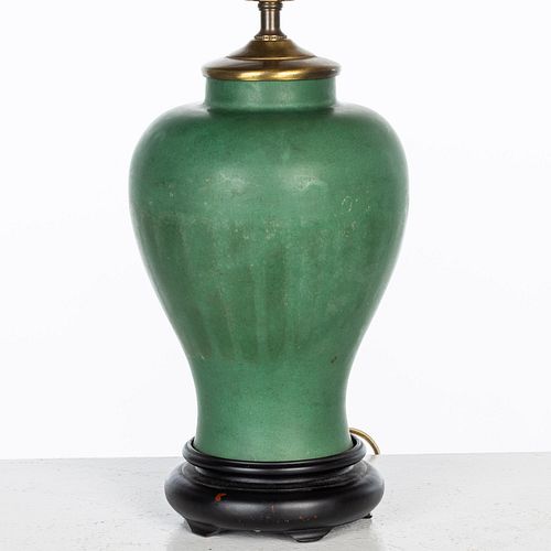 Green Glazed Vase, now Mounted as a Lamp