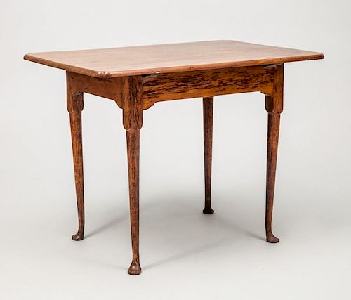 QUEEN ANNE FIGURED MAHOGANY AND MAPLE TAVERN TABLE