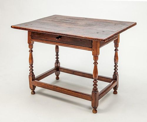 AMERICAN STAINED OAK SINGLE-DRAWER TAVERN TABLE