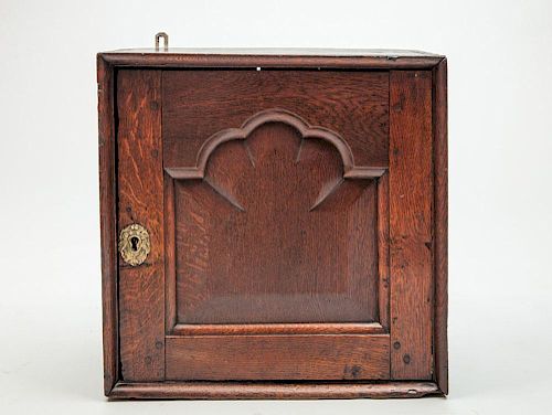 WILLIAM AND MARY STAINED OAK HANGING CUPBOARD