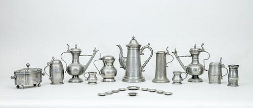 GROUP OF TWENTY-ONE ENGLISH AND CONTINENTAL PEWTER ARTICLES