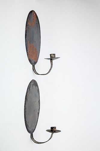 PAIR OF BLACK PAINTED TIN SINGLE-LIGHT WALL SCONCES