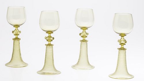 4 Green Moser Style Wine Glasses