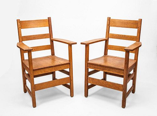 PAIR OF STICKLEY OAK ARMCHAIRS