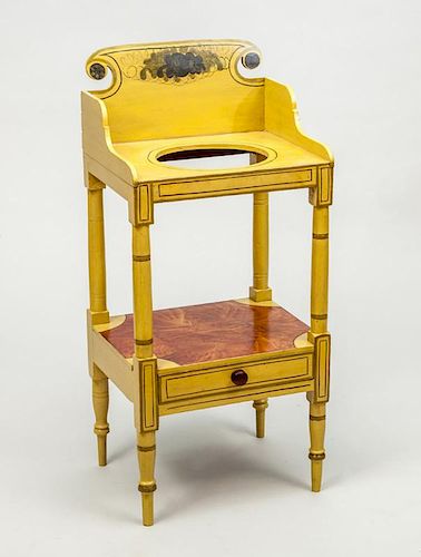 AMERICAN STENCILED AND YELLOW PAINTED WASHSTAND
