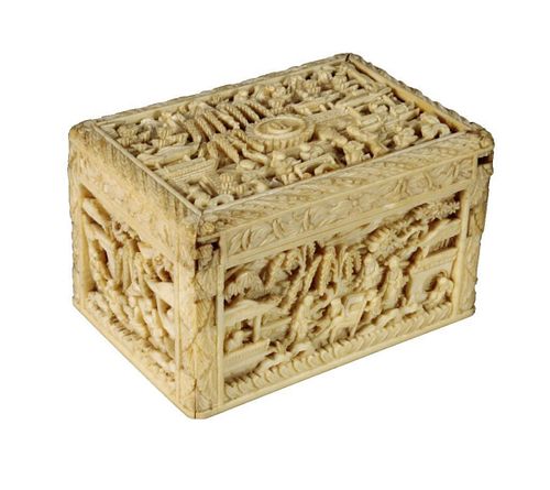 Chinese MOP Placeholder Chips in Carved Box, 19th C